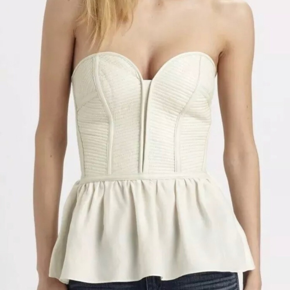 SOLD-Parker Marilyn Ruffle Peplum Leather Bustier
